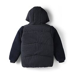 Pine Kids Woven Full Sleeves Solid Colour Hooded Padded Jacket - Navy Blue