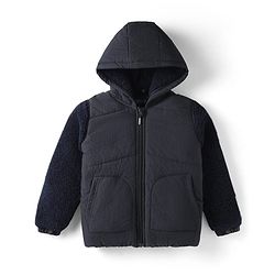 Pine Kids Woven Full Sleeves Solid Colour Hooded Padded Jacket - Navy Blue