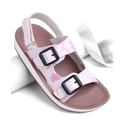 Pine Kids Sandals with Velcro Closure & Animal Print - Pink