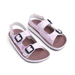 Pine Kids Sandals with Velcro Closure & Animal Print - Pink