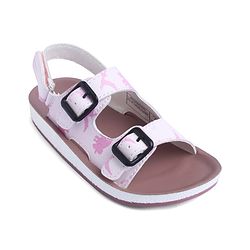 Pine Kids Sandals with Velcro Closure & Animal Print - Pink