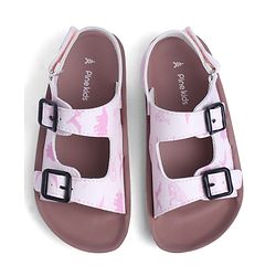 Pine Kids Sandals with Velcro Closure & Animal Print - Pink