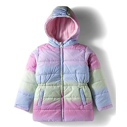 Pine Kids Woven Full Sleeves Hooded Puffer Winter Jacket with Tie & Dye - Pink