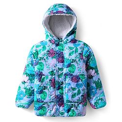 Pine Kids Woven Full Sleeves Hooded Padded Jacket With Floral Print - Multicolour