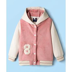Pine Kids Woven Full Sleeves Hooded Sweatjacket With Number Embroidery - Pink