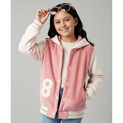 Pine Kids Woven Full Sleeves Hooded Sweatjacket With Number Embroidery - Pink