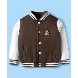 Pine Kids Woven Full Sleeves Bomber Jacket With Adventure Patch - Brown