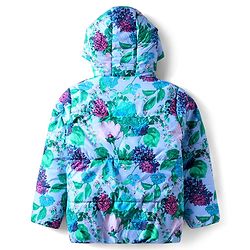 Pine Kids Woven Full Sleeves Hooded Padded Jacket With Floral Print - Aqua