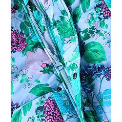Pine Kids Woven Full Sleeves Hooded Padded Jacket With Floral Print - Aqua