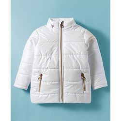 Pine Kids Woven Full Sleeves Solid Hooded Padded Jacket - White