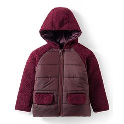 Pine Kids Woven Full Raglan Sleeves Solid Color Hooded Padded Jacket - Maroon