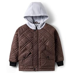 Pine Kids Woven Full Sleeves Solid Hooded Quilted Jacket - Brown