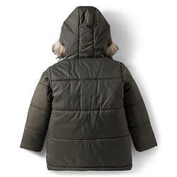 Pine Kids Woven Full Sleeves Solid Hooded Padded Jacket - Olive Green