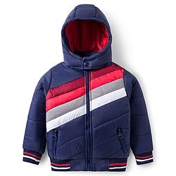 Pine Kids Woven Full Sleeves Striped Hooded Padded Jacket - Navy Blue