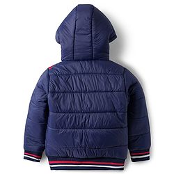 Pine Kids Woven Full Sleeves Striped Hooded Padded Jacket - Navy Blue