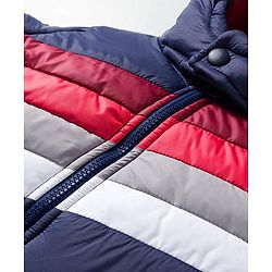 Pine Kids Woven Full Sleeves Striped Hooded Padded Jacket - Navy Blue