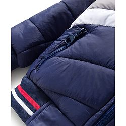 Pine Kids Woven Full Sleeves Striped Hooded Padded Jacket - Navy Blue