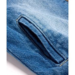 Pine Kids Cotton Woven Full Sleeves Washed Denim Bomber Jacket With Tape & Ribbed Detailing - Blue