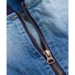 Pine Kids Cotton Woven Full Sleeves Washed Denim Bomber Jacket With Tape & Ribbed Detailing - Blue