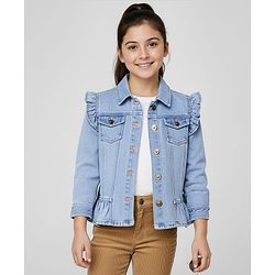 Pine Kids Cotton Woven Full Sleeves Solid Denim Jacket - Light Blue