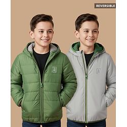 Pine Kids Woven Full Sleeves Solid Hooded Reversible Jacket - Green