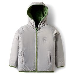 Pine Kids Woven Full Sleeves Solid Hooded Reversible Jacket - Green