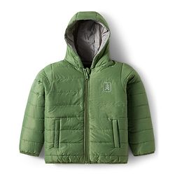 Pine Kids Woven Full Sleeves Solid Hooded Reversible Jacket - Green