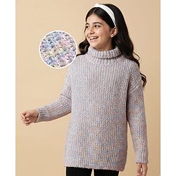 Pine Kids Knit Full Sleeves Pullover Sweater With Cable Knit Design & Turtle Neck - Multi Colour