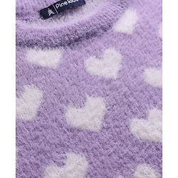 Pine Kids Knitted Full Sleeves Pullover Sweater With Heart Design - Purple