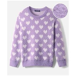 Pine Kids Knitted Full Sleeves Pullover Sweater With Heart Design - Purple
