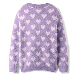 Pine Kids Knitted Full Sleeves Pullover Sweater With Heart Design - Purple