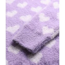 Pine Kids Knitted Full Sleeves Pullover Sweater With Heart Design - Purple