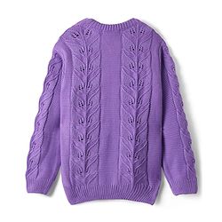 Pine Kids Knit Full Sleeves Pullover Sweater with Floral Design - Purple