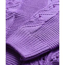 Pine Kids Knit Full Sleeves Pullover Sweater with Floral Design - Purple