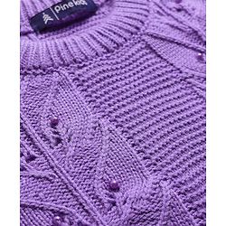 Pine Kids Knit Full Sleeves Pullover Sweater with Floral Design - Purple