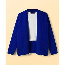 Pine Kids Knit Full Sleeves Solid Color Front Open Sweater Set - Blue