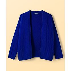 Pine Kids Knit Full Sleeves Solid Color Front Open Sweater Set - Blue