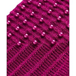 Pine Kids Knit Full Sleeves Solid Coloured Pearl Embellished Pullover Sweater - Dark Pink