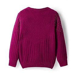 Pine Kids Knit Full Sleeves Solid Coloured Pearl Embellished Pullover Sweater - Dark Pink