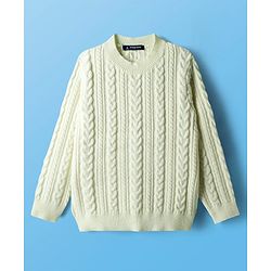 Pine Kids Knit Full Sleeves Pullover Sweater with Cable Knit Design - White