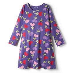 Pine Kids Cotton Knit Full Sleeves Hearts Printed Nighty - Purple