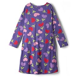 Pine Kids Cotton Knit Full Sleeves Hearts Printed Nighty - Purple