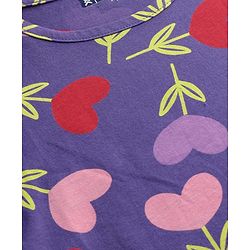 Pine Kids Cotton Knit Full Sleeves Hearts Printed Nighty - Purple