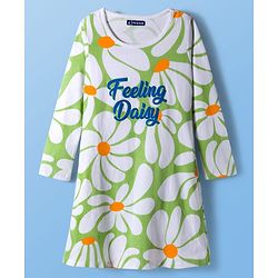 Pine Kids Cotton Knit Full Sleeves Nighty With Floral Print - Light Green
