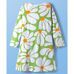 Pine Kids Cotton Knit Full Sleeves Nighty With Floral Print - Light Green