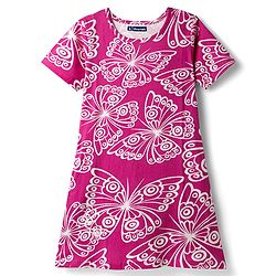 Pine Kids Cotton Knit Half Sleeves Nighty With Butterfly Print - Fuschia