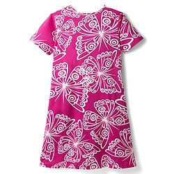 Pine Kids Cotton Knit Half Sleeves Nighty With Butterfly Print - Fuschia