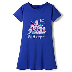 Pine Kids Cotton Knit Half Sleeves Nighty With Text Print - Blue