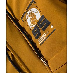 Pine Kids Woven Full Sleeves Hooded Padded Jacket With Text Print - Mustard