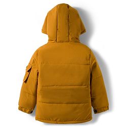 Pine Kids Woven Full Sleeves Hooded Padded Jacket With Text Print - Mustard